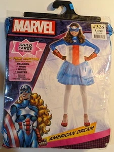Girls Marvel 4 pc. Costume American Dream Child Size LARGE 12-14 mask gloves NEW - Picture 1 of 5