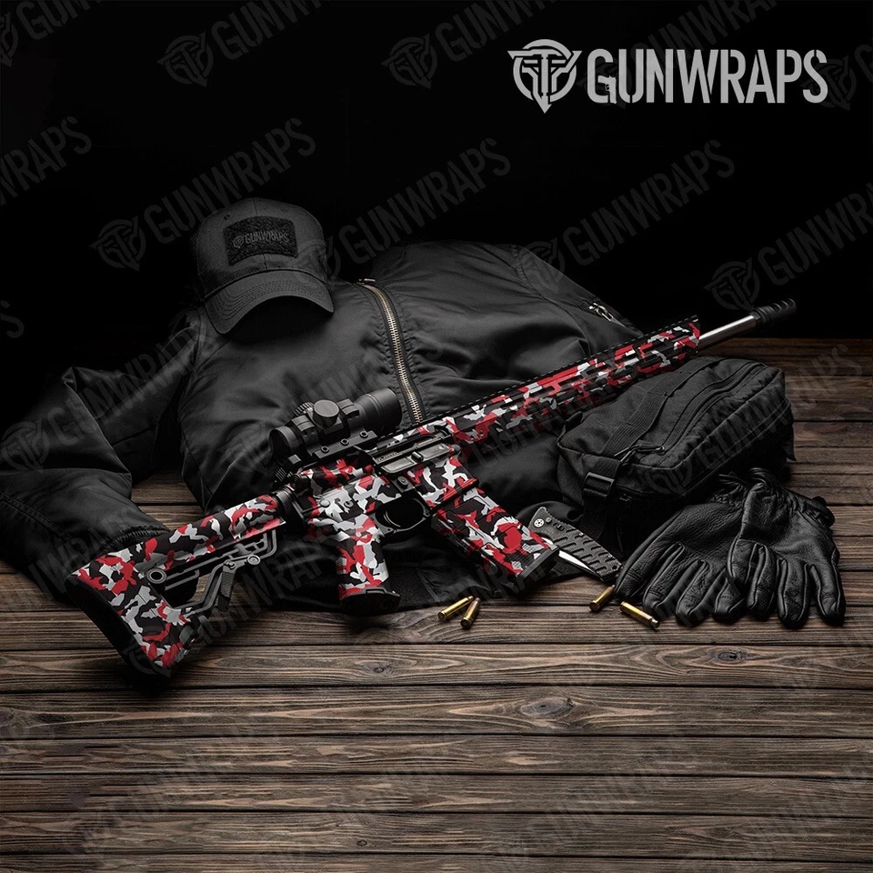 GunWraps Erratic Red Tiger Premium AR-15 Vinyl Gun Wrap Skin Matte USA - Image 1 of 1