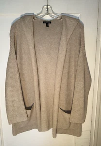 EILEEN FISHER Cotton Waffle Hoodie Open Front Cardigan Sweater Beige Size PM - Picture 1 of 12