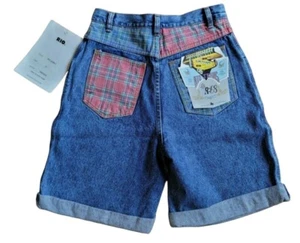 Vintage NOS Rio Patchwork Plaid High Waist Denim Shorts 28" Waist - Picture 1 of 6