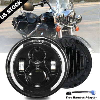 7" LED Headlight Amber White Halo Angle Eyes For Yamaha V Star Raider Road Star - Image 1 of 4