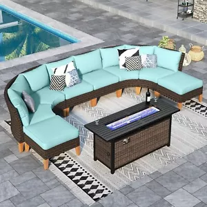 Outdoor Patio Furniture Sets Half-Moon Curved Sectional Sofa Rattan Wicker Set.. - Picture 1 of 7