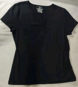Jones New York Sport Women's Sz M Black Faux Wrap, V-Neck, Short Sleeve Top /Tee - Picture 1 of 12
