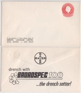 Stamp 1966 pre-printed QE2 embossed 4c Bayer Denny's Lascelles Lake Bolac cover - Picture 1 of 1