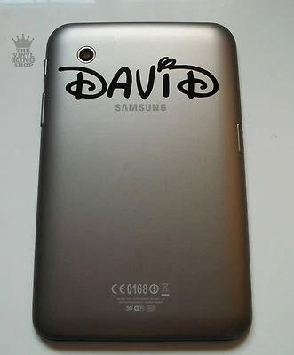 Samsung Galaxy Tab 7" inch Personalised Name in Curly Font Vinyl Sticker Tablet - Image 1 of 4