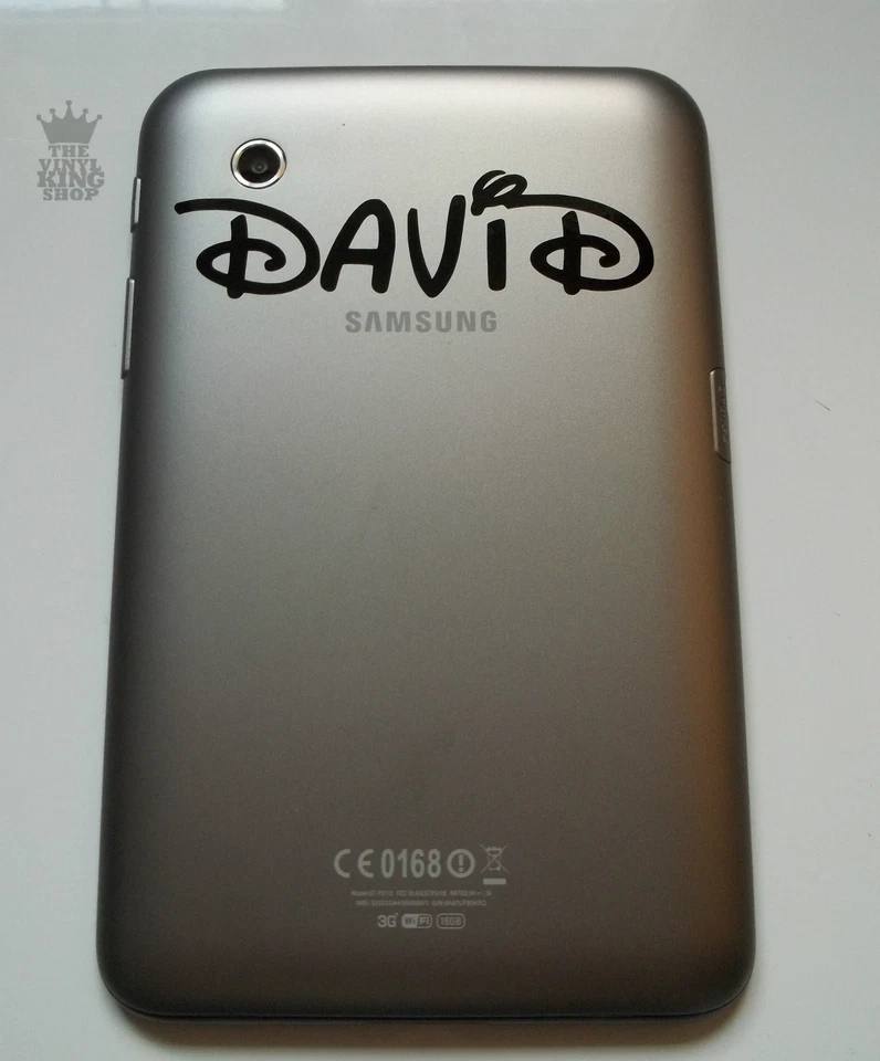 Samsung Galaxy Tab 7" inch Personalised Name in Curly Font Vinyl Sticker Tablet - Image 1 of 4