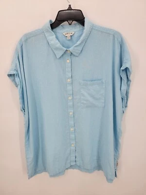 Orvis Топ женщин XXL синий льняной коротким рукавом на пуговицах пляжный коробка повседневная рубашка - Изображение 1 из 4