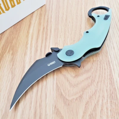 Kubey Rogue Folding Knife 3" 14C28N Sandvik Steel Karambit Blade Jade G10 Handle