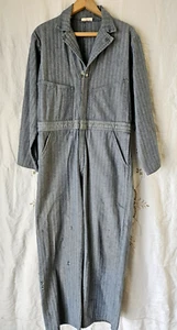 Vintage Pella BIG DUTCH Coveralls Herringbone Denim Zipper Large(?) Patched Iowa - Picture 1 of 24