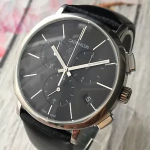 Calvin Klein Watch Swiss Made Chronograph Quartz Steel Black Dial 42mm Case - Picture 1 of 10