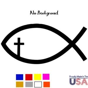 Jesus Fish Sticker Vinyl Decal - Christian God Religion Cross Wall Car Window - Picture 1 of 3