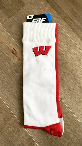 For Bare Feet FBF NCAA University Of Wisconsin Tall Long Red Socks Adult Large Cover