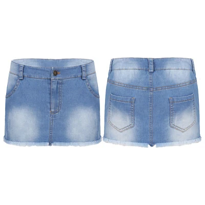 Women Denim Skirts Low Waist Short Mini Skirt A-line Slim Fit Bodycon Jean Skirt - Image 1 of 2