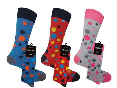 3 PARES CALCETINES DE VESTIR PARA HOMBRE FORMALES LUNARES ROJO ROSA AZUL ALGODÓN CALCETINES Foto 1 de 4