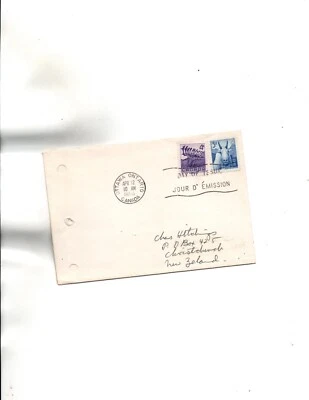 Sc#360,361  to New Zealand FDC COAT OF ARMS(BLUE)   cachet - Image 1 of 2
