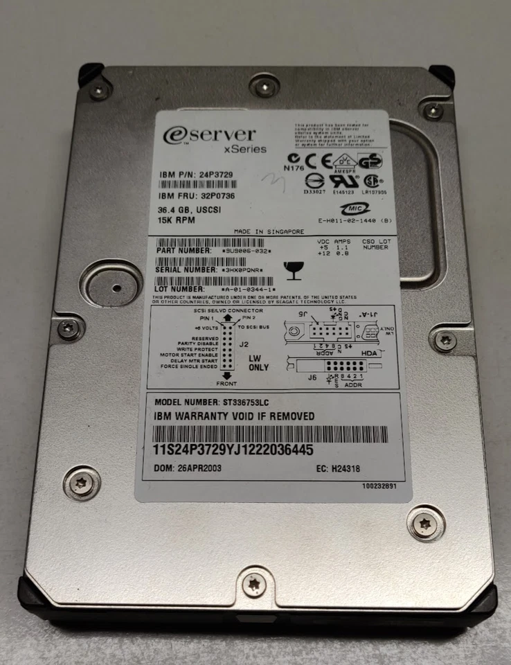 IBM HARD DISK ULTRA SCSI 3.5" 36.4GB 15K - 24P3729 - ST33673LC - Immagine 1 di 1