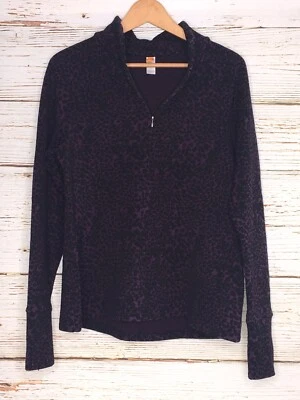 Lucy Animal Print Black Purple 1/4 Zip Workout Athleisure Shirt Size Large - Image 1 of 4