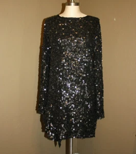 NWT 3.1 PHILLIP LIM BLACK SILK TUNIC SEQUIN DRESS LONG SLEEVES - 6 MEDIUM - Picture 1 of 6