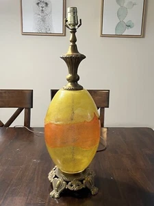 Vintage Mid Century Yellow & Orange Art Glass Table Lamp Italy? - Picture 1 of 6