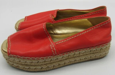Alpargatas Prada para mujer rojas con plataforma de cuero con punta abierta talla 37 Foto 1 de 4