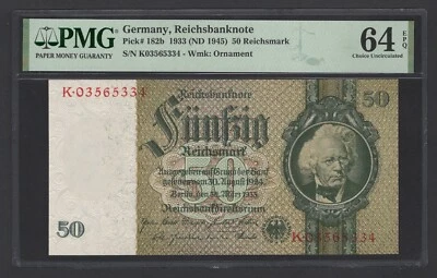 Germany- Reichsbanknote 50 Reichsmark 1933 (ND 1945) P182b Uncirculated Grade 64 - Image 1 of 2