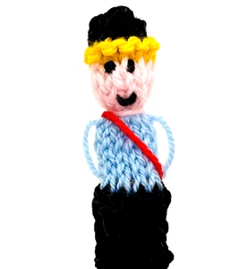 Homemade Knit Crochet Kristoff Frozen Finger Puppet 3.5" Doll Shelf Decor - Picture 1 of 3