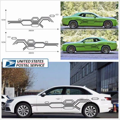 Par de calcomanías universales a cuadros con rayas de carrocería de puerta lateral de coche 102"x28" Foto 1 de 4