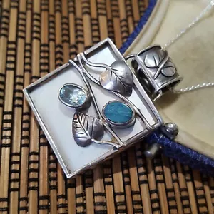 Vintage 925 Sterling Silver Necklace, Australian Opal, Mother Of Pearl Pendant - Picture 1 of 9