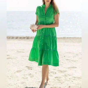 Kia Moore Dress Erin Dress in Kelly Green with Blue Piping Size Medium NWT - Picture 1 of 6