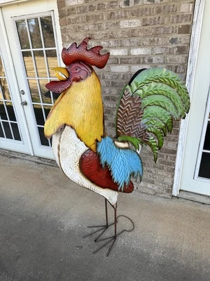 Estatua de metal de gallo gigante de 5 pies de altura jardín arte patio pollo Foto 1 de 4