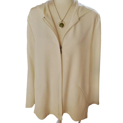 NEW Yansi Fugel XL Womens Jacket  Hooded Creamy White Lightweight Stretch Crepe Foto 1 de 4