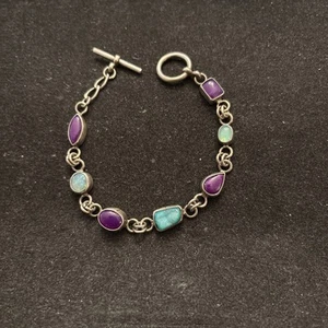 Vintage Turquoise/Opal Beaded Native American Sterling Silver Bracelet 7 " 14 g - Picture 1 of 4