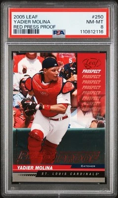 2005 LEAF YADIER MOLINA RED PRESS PROOF SP #250 PSA 8! POP 1, NH! CARDINALS! - Image 1 of 2