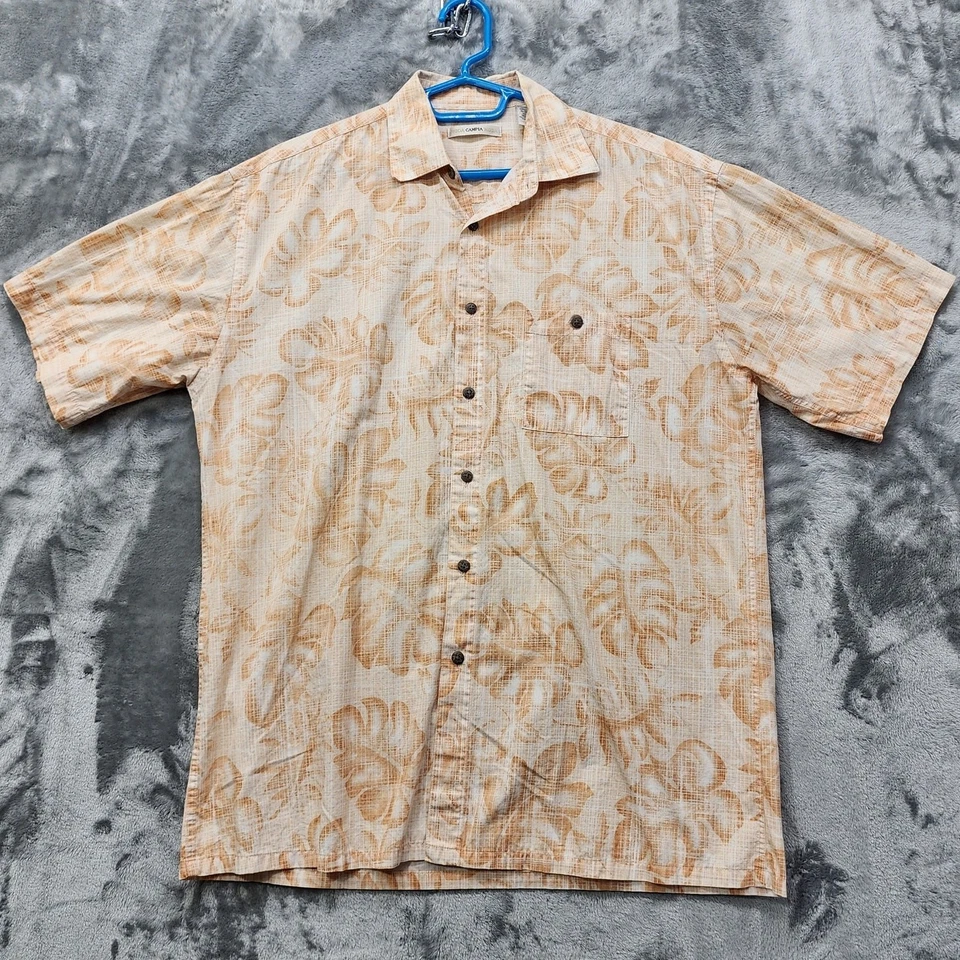 Moda Campia Moda Shirt Mens M Orange White Floral Cotton Short Sleeve Button Up - Image 1 of 4