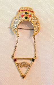 Vintage Shriners Officers Dress Pin Crescent Moon Scimitar Rhinestones Masonic - Picture 1 of 3