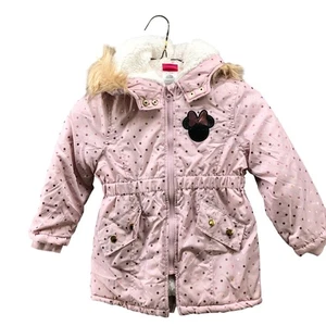 Disney Girls 3T Puffer Jacket Pink Minnie Mouse Hooded Sherpa Lined Parka Winter - Picture 1 of 8