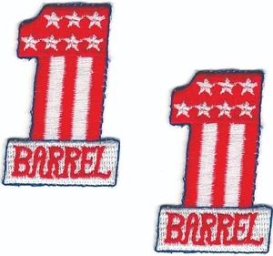 2 USA #1 BARREL Iron On Patch Rosso Bianco Blu Stelle Strisce Applique Racing Biker - Foto 1 di 2
