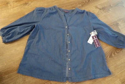 Gloria Vanderbilt Sz 1X 3/4 Sleeve Button-up Lyocell Dark Chambray Blouse Top - Image 1 of 4