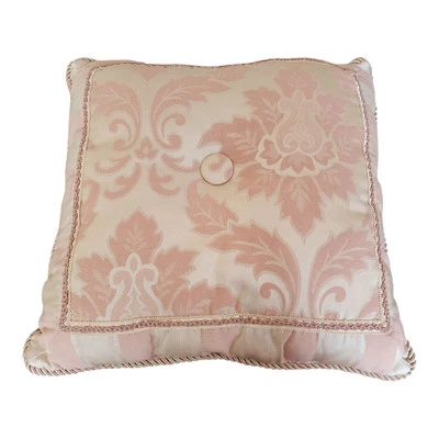 Braided Trim Square Rose/Mauve Tones Striped Brocade Damask Jaquard Pillow 18" - Image 1 of 2