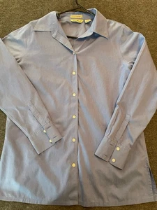 EDDIE BAUER Damen XL blau Baumwolle Button Down knitterarm Shirt lang Slv - Bild 1 von 5