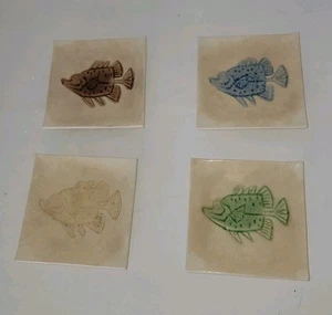 4 Art Pottery Ceramic FISH Plates Tapas Appetizer Glazed - Picture 1 of 8