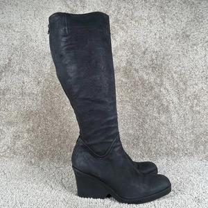 Donna Karan Wedge Leather Boots Size 41 (U.S 10) Black Leather Below The Knee - Picture 1 of 12