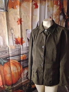 Norton Studios Microfiber Olive Green jacket womens size 14 large stretch  - Picture 1 of 3