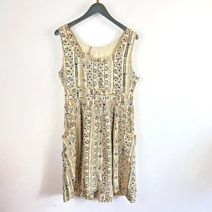 Fat Face Dress Size 18 Cream Black Knee Length Tribal Belted Pockets NEW - Picture 1 of 13