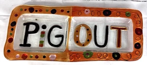 Lori Siebert for Silvestri PIG OUT Plate Hand Blown Fused Art Glass Serving Dish - Picture 1 of 7