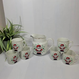 Vintage Napco Santa Eierlikör Krug & 6 Tassen Napcoware Weihnachten - Bild 1 von 6