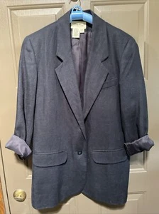 Eddie Bauer Women's Navy Blue Blazer Jacket 100% Linen Size Medium - Picture 1 of 10