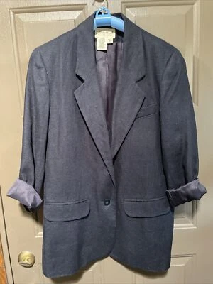 Eddie Bauer Women's Navy Blue Blazer Jacket 100% Linen Size Medium - Image 1 of 4