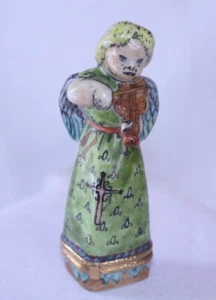 Limoges Trinket Box Peint Main France - Angel Playing Violin (Retired) - Picture 1 of 3