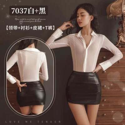 Mujeres Sexy Lencería Profesora Juego de Rol Oficina Dama Uniformes Secretaria Camisa Falda Foto 1 de 4